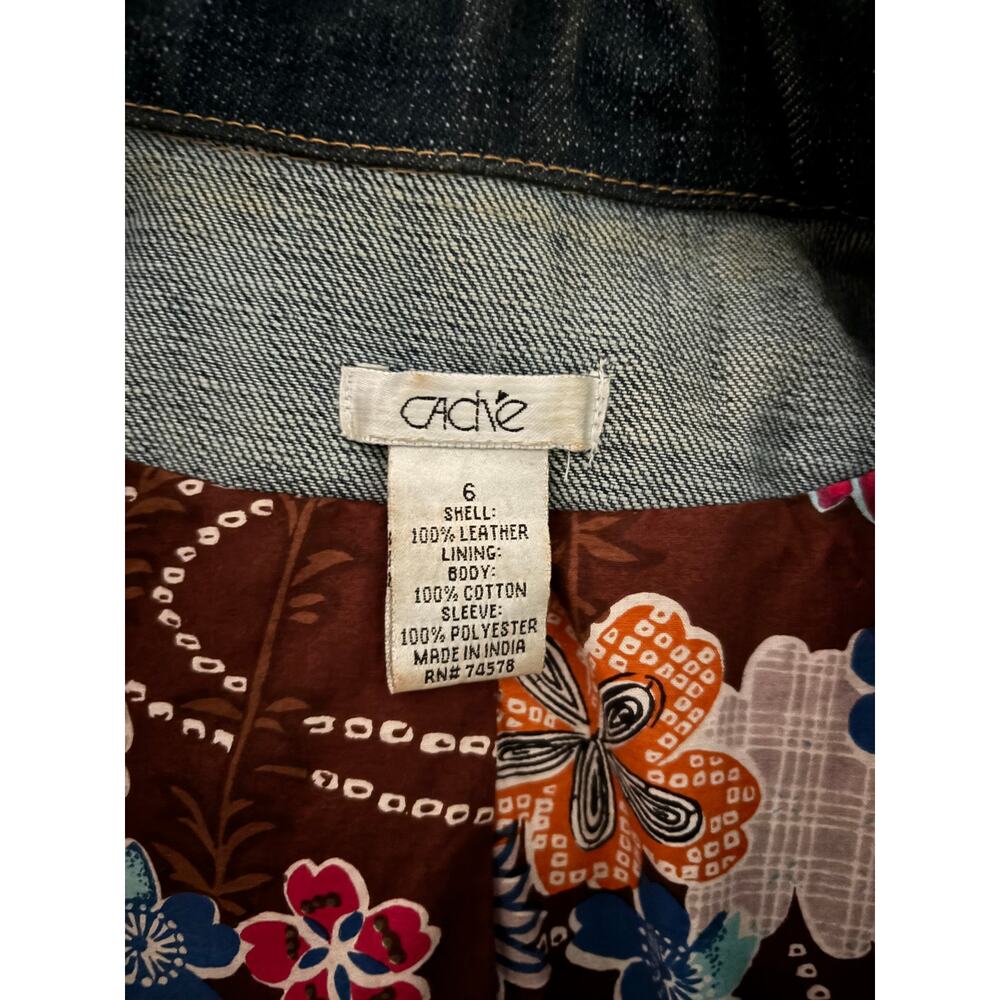Cache Butter Brown Leather Denim Front Button Jacket 2 for 1 Lined $298 Sz 6 - Picture 4 of 8